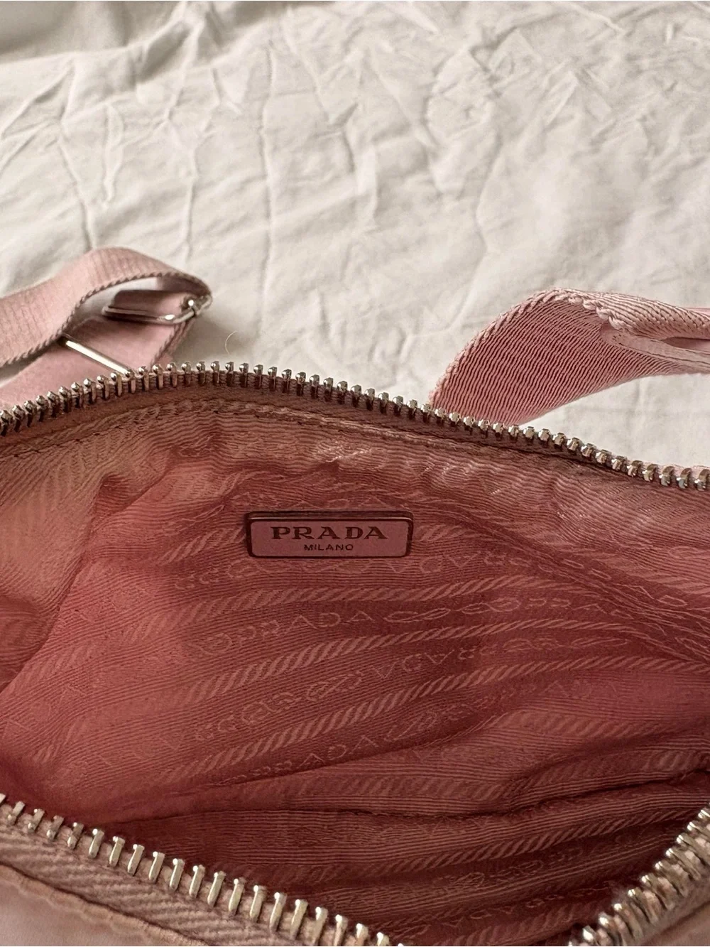 Prada Blush Pink Nylon Shoulder Bag with Chain Strap